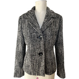 MaxMara Virgin Wool Mohair Tessuto Tweed Black White Blazer 10 Tailored $1400